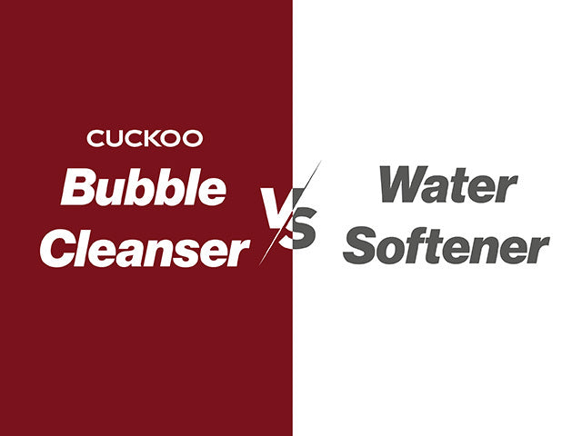 Cuckoo product comparison between the Bubble Cleanser and Water Softener for home wellness.