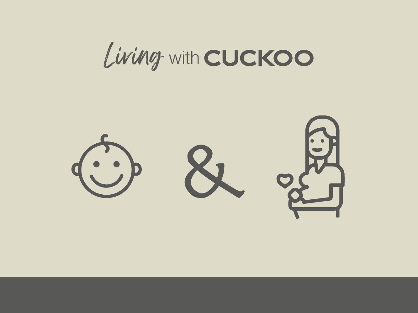 Living with Cuckoo icon graphic featuring line art illustrations of a baby and an expectant mother with a heart.