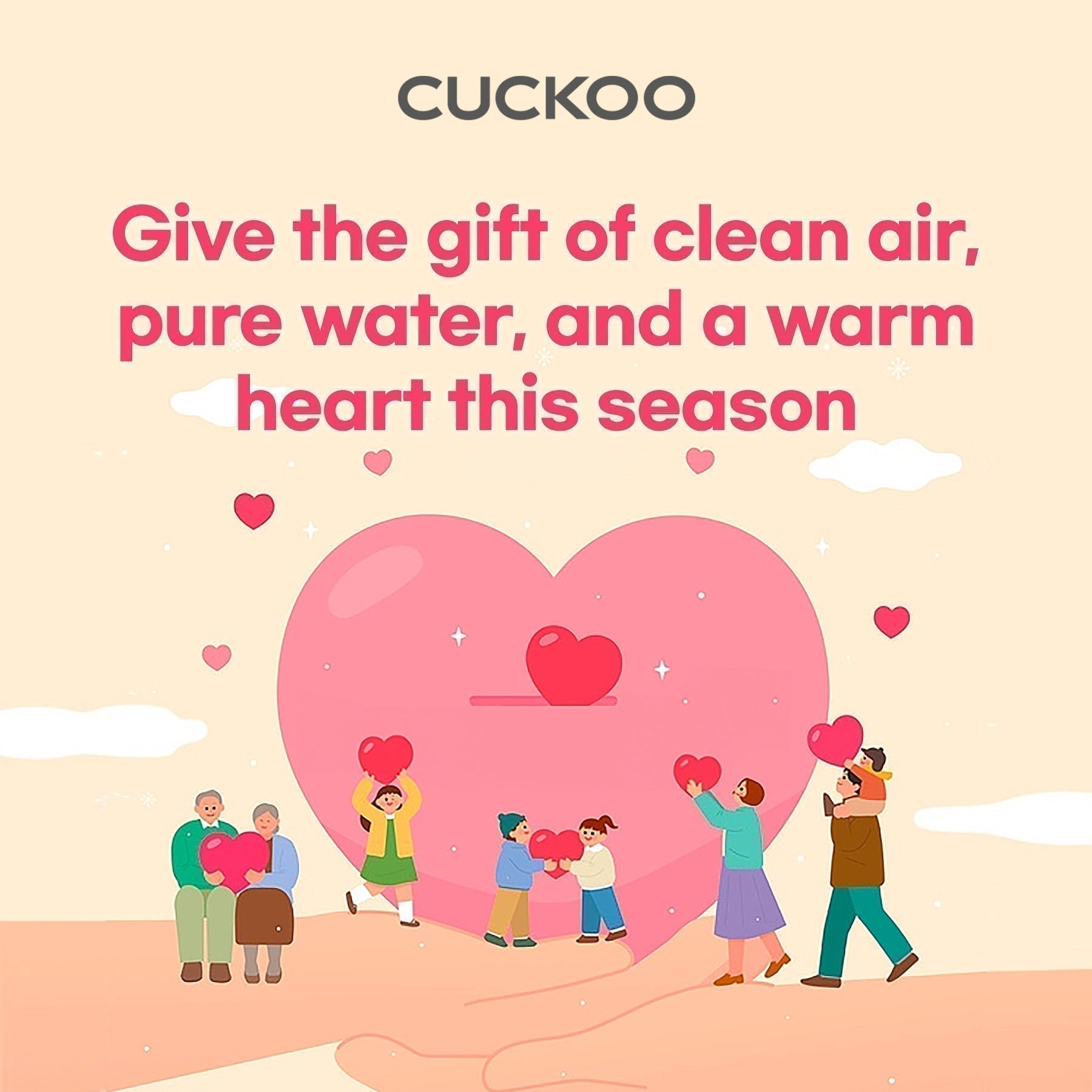 Graphic of families holding hearts with the message: "Give the gift of clean air, pure water, and a warm heart this season."