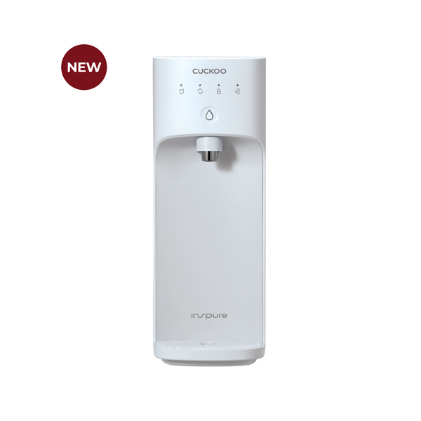 CUCKOO NANO+ Signature Water Purifier in Grace Blue shown from a straight-on front view with a "New" badge. (CP-AKN011)