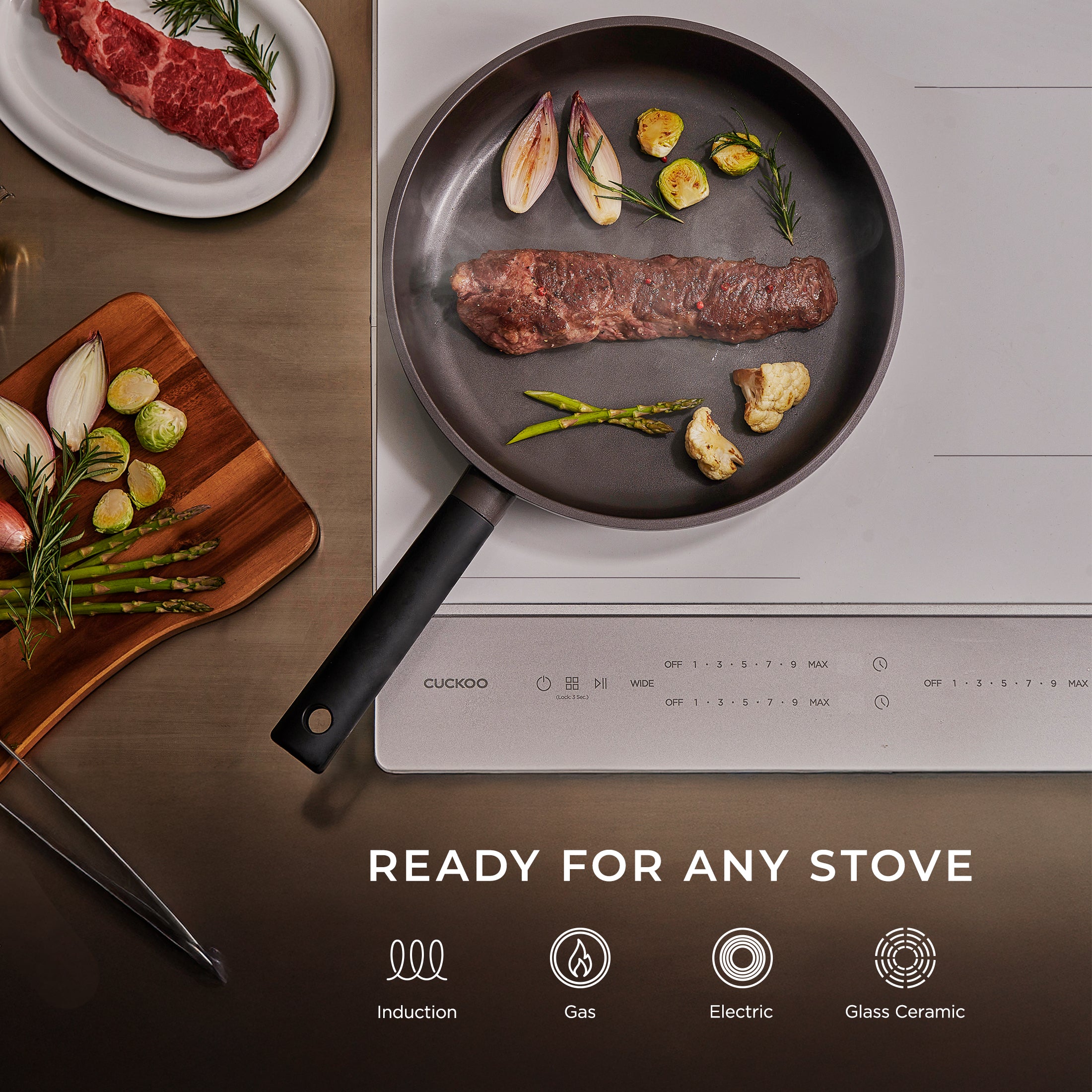 [A01] Cuckoo 11 in 8-Layer Titanium Diamond & Ceramic Nonstick Wok Pan (CFP-B2810HGB)