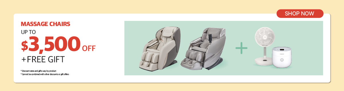 Massage chair promotion offering up to $3,500 off.