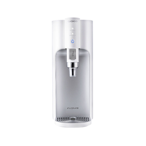CUCKOO TN100 silver water purifier, featuring a sleek, modern design with a central dispensing nozzle and status display. (CP-TN100)