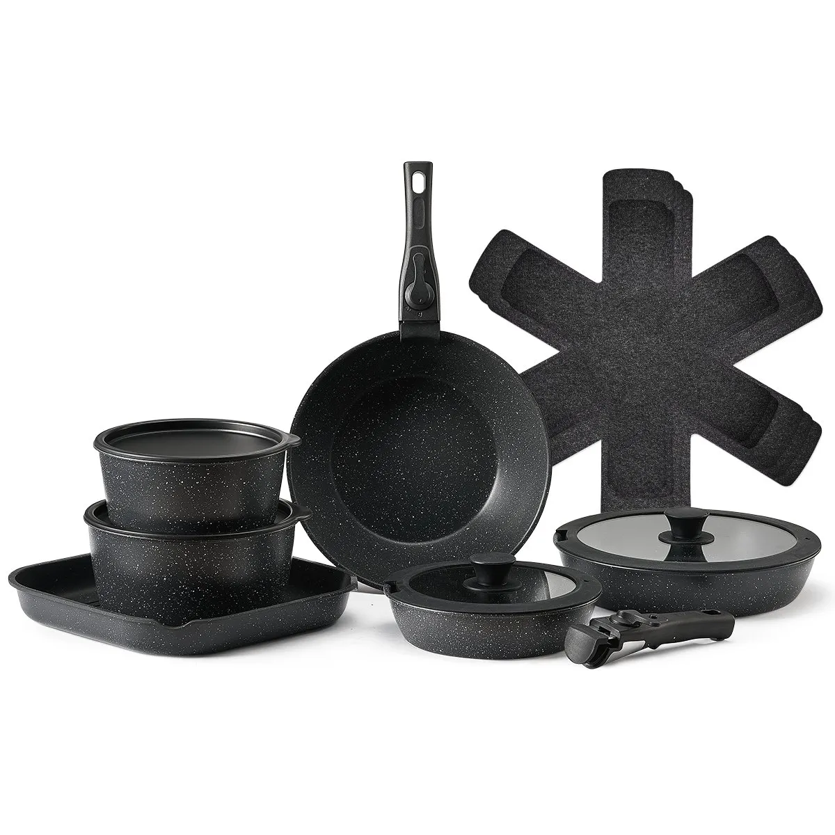 [C07] Vevor 17 Piece Pots and Pans Set Granite Nonstick Kitchen Cookware - Black