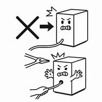 Illustration of a water purifier appliance being moved by pulling a cord or hose from the back, crossed out with an X symbol indicating this is prohibited. Arrows suggest pulling motion on the cord.
