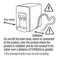 Illustration showing a water purifier with arrows indicating clearance distances from the wall on both sides, labeled '8 or more', indicating a minimum of 8 inches (20cm) must be maintained between the product and surrounding walls.